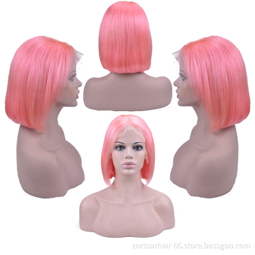 High quality virgin hair thin hd transparent lace frontal wig straight blue green pink lace front color bob wigs human hair